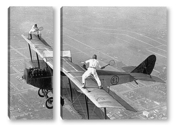Модульная картина Партия в теннис на крыле самолёта