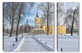 Модульная картина В Павловске зима. Крепость Бип в парке Мариенталь.