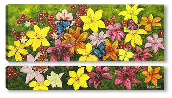 Модульная картина Цветы и бабочки