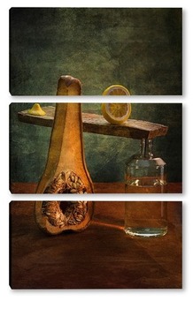 Модульная картина Анатомия тыквы.Тыква с лимоном и дистиллированной водой 