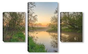Модульная картина Рассвет на берегу реки