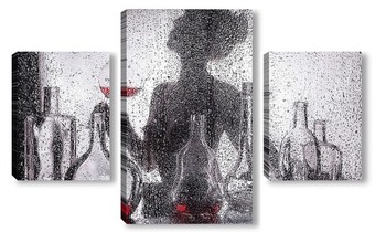 Модульная картина Силуэт девушки за мокрым стеклом.