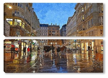 Модульная картина Вечерняя Вена в дождь