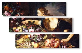 Модульная картина Женщина собирает цветы