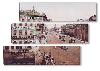 Модульная картина "Невский проспект. Вид из ресторана "Лежен"" (от Полицейского моста в сторону Городской Думы). Санкт