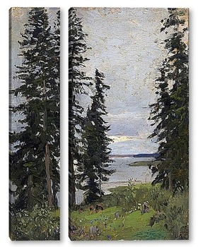 Модульная картина Лес у озера