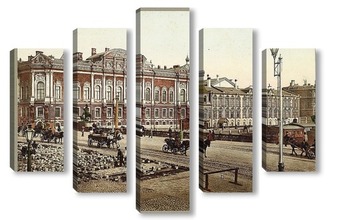 Модульная картина Аничков мост, пешеходы, гужевые повозки,1906
