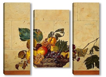 Модульная картина Корзина с фруктами. Вольная копия картины Караваджо.